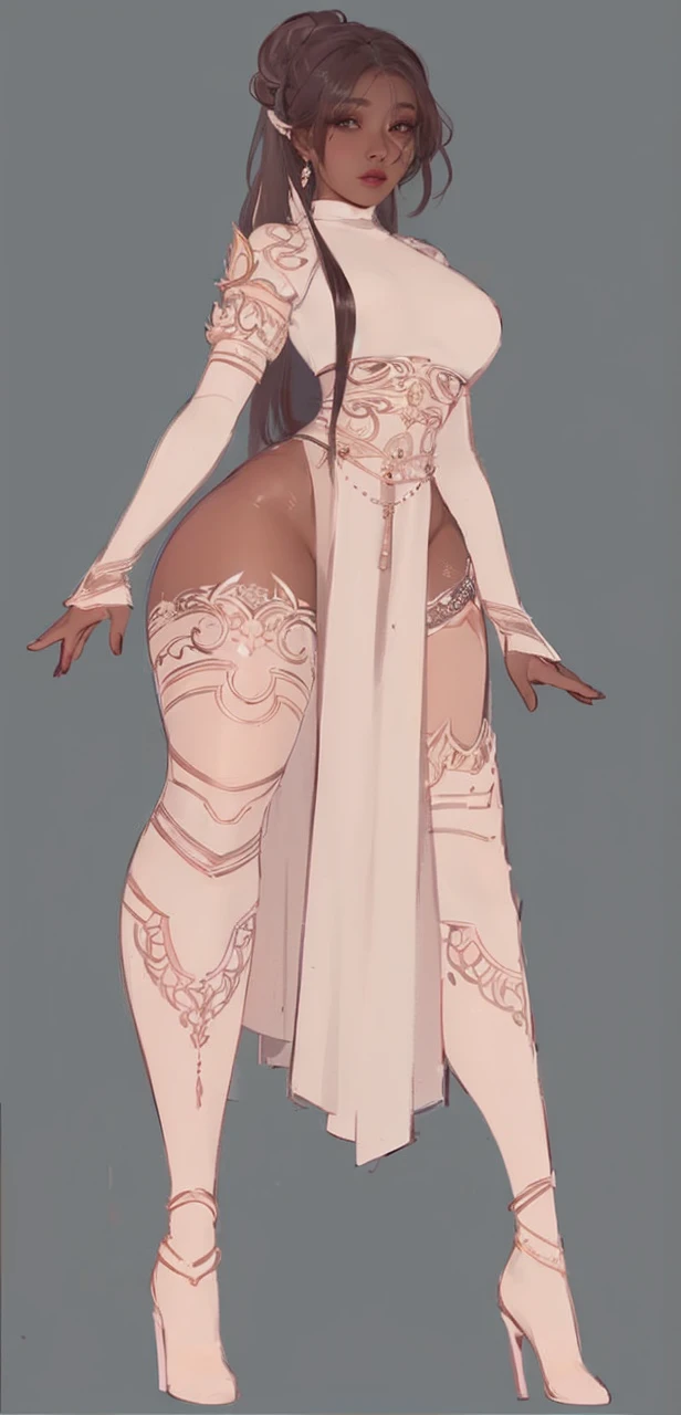 a drawing of a woman in a white dress, full body adoptable, full body xianxia, full body details, fullbody view, desert robe, beautiful full body concept art, by Lü Ji, clear outfit design, outfit design, ancient white dress, full body concept, full body single character, dnd commission, detailed full body, different full body view