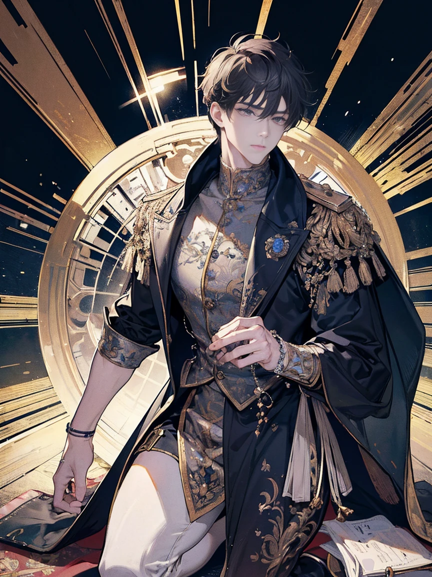 (masterpiece), (highest quality), (super detailed), ultra-detailed, Beautiful face, (((male))), whole body, Down to the toes, Stylish, Muscular, Get on one knee and look up,