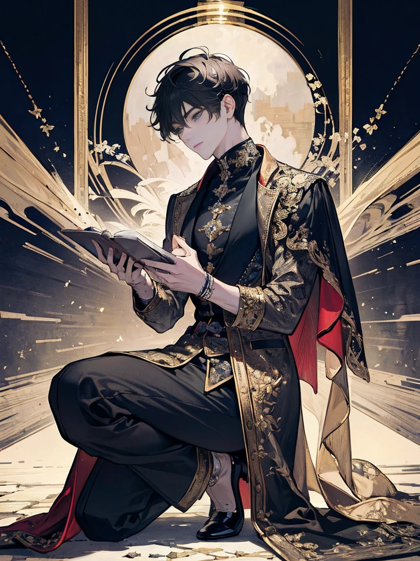 (masterpiece), (highest quality), (super detailed), ultra-detailed, Beautiful face, (((male))), whole body, Down to the toes, Stylish, Muscular, Get on one knee and look up,