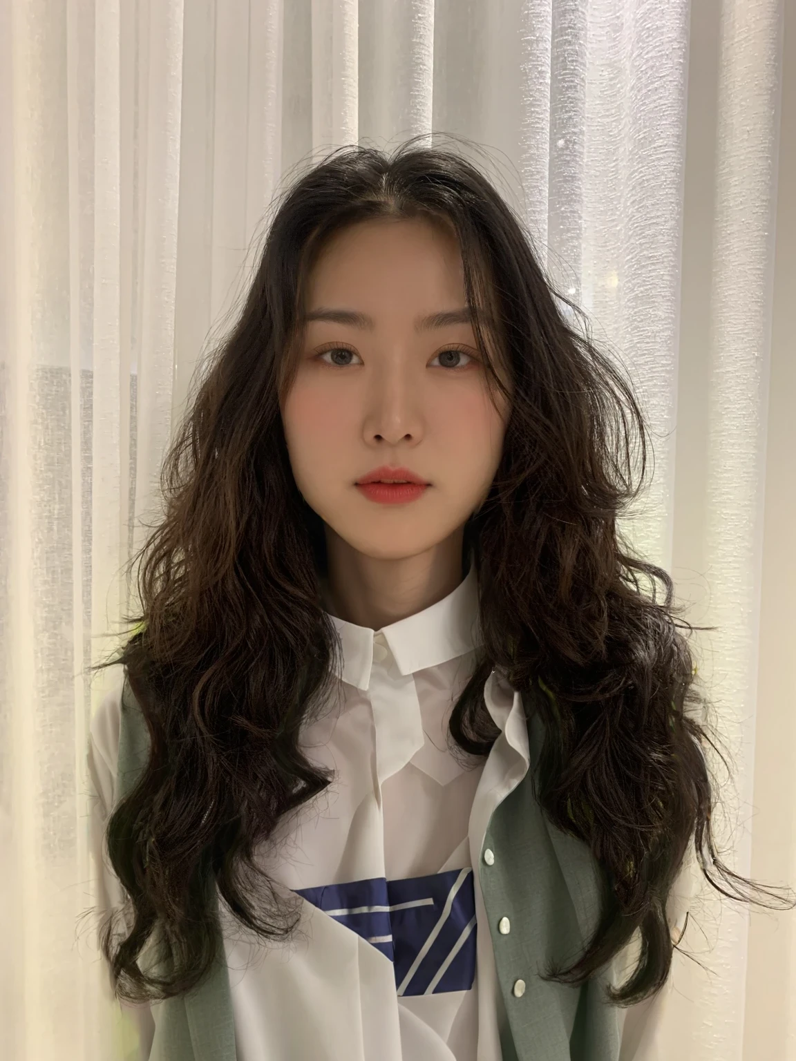 Best Quality, 8k, Masterpiece, (Portrait: 1.3), (photo realistic:1.4), (hyper realistic:1.4), Sharp Focus, looking at viewer, (smoother lighting:1.1), (increase cinematic lighting quality:0.9), realistic lighting, backlighting, light on face, ray trace, (brightening light:1.2), (Increase quality:1.4), sharp detail, (best quality real texture skin:1.4), finely detailed eyes, black_eyes, finely detailed face, 25 year old Korean woman, ( formal_shirt:1.4), (Create an image maintaining the original base model hairstyle:1.5)