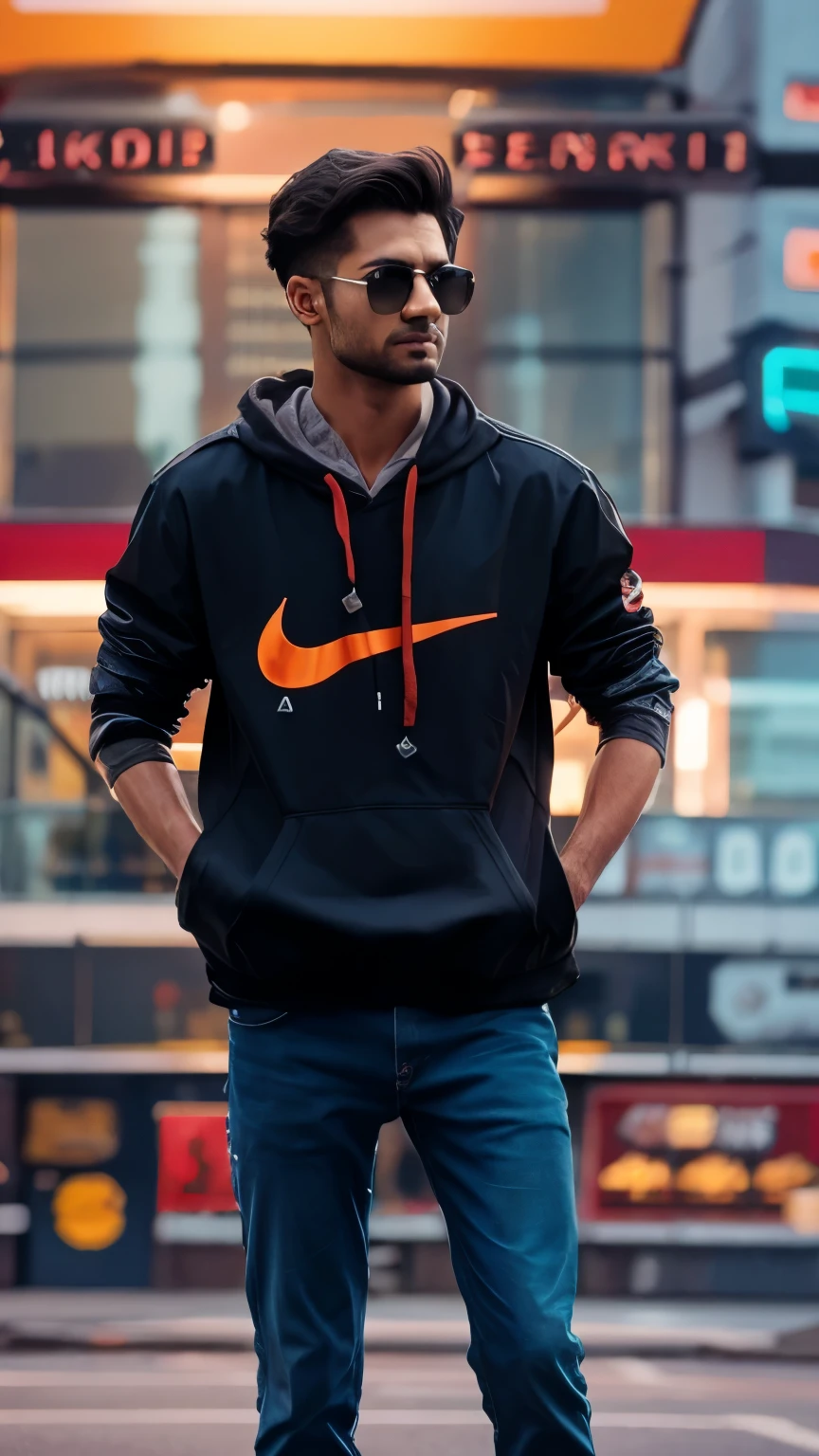 boy in orange hodie jumper,black hair,mustache and thin beard,3D,HDR,upscale --auto --s2