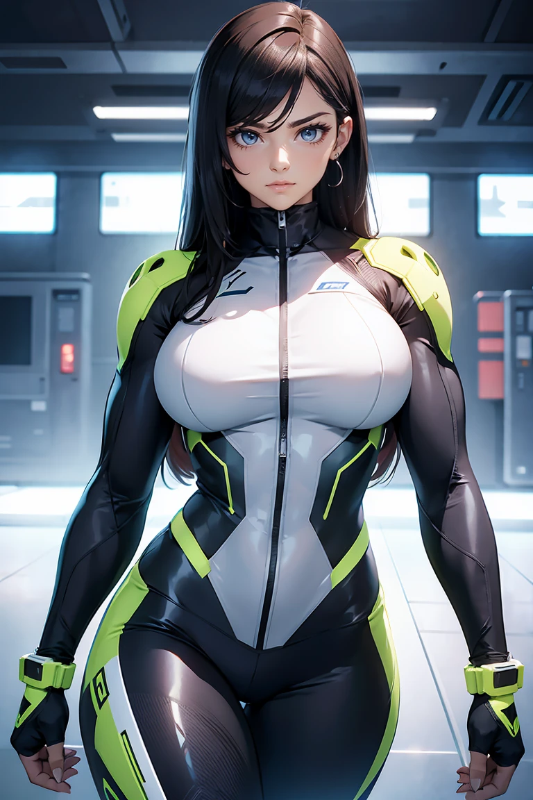 woman in high tech suit big biceps