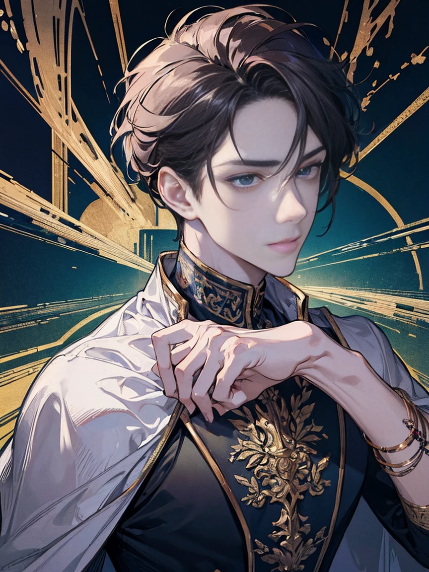 (masterpiece), (highest quality), (super detailed), ultra-detailed, Beautiful face, (((male))), whole body, Down to the toes, Stylish, Muscular, Get on one knee and look up,
