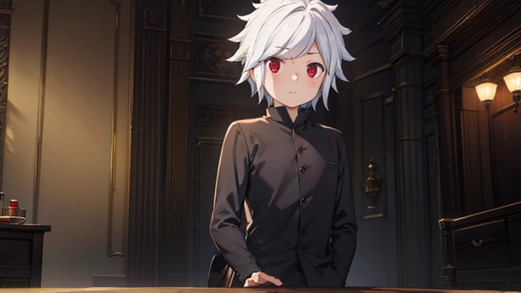 (Best quality:1.1), (masterpiece:1.4), Photorealistic, 1 boy, One, male focus, Looking at the viewer, , depth of field, clear line, , bell_cranelle, White hair, Red eyes, , , Science fiction,