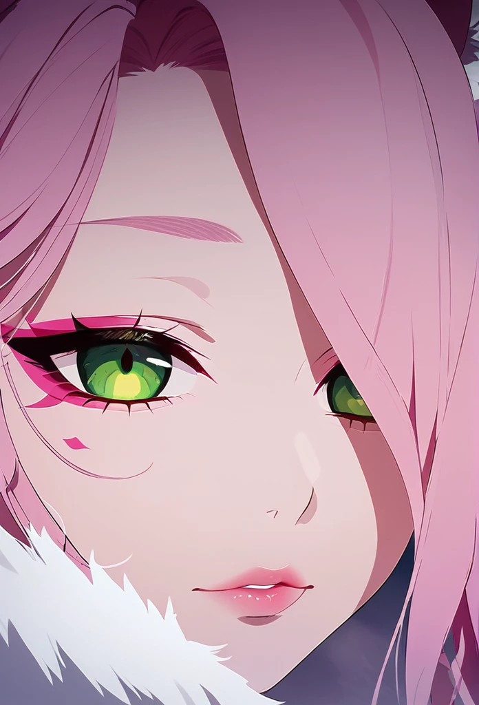 beautiful detailed eyes, beautiful detailed lips, extremely detailed eyes and face, a kitsune, pink hair, green eyes,