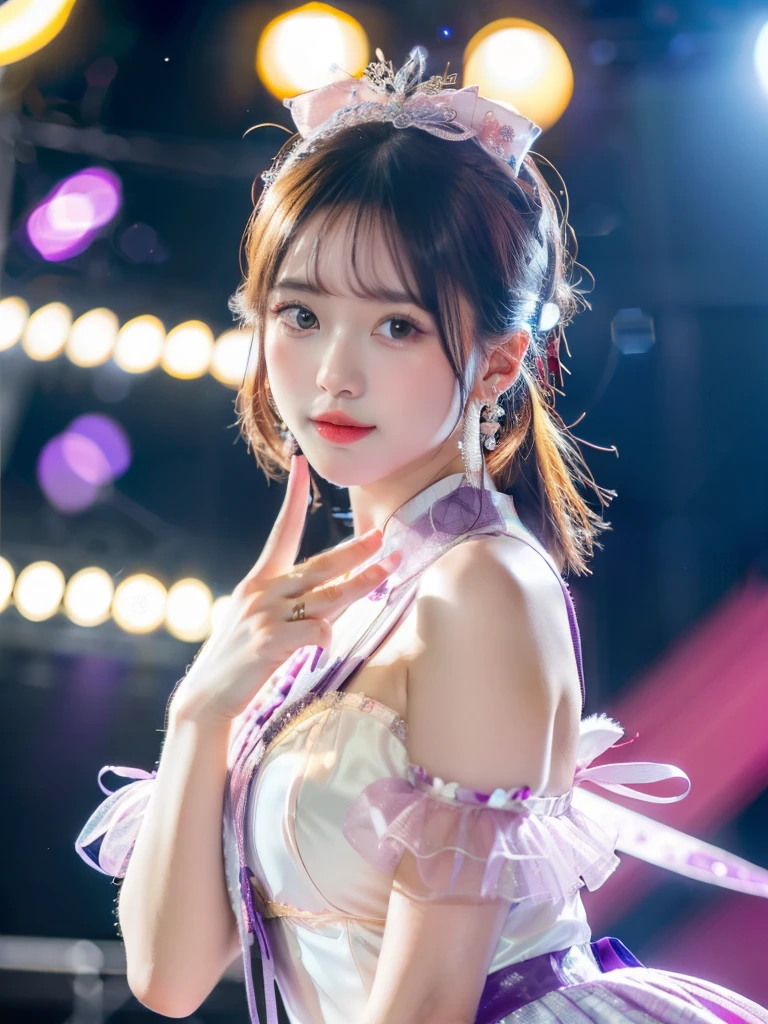 Girl Idol,
pink japanese idol costume,purple,
stage,Performance Site,Bokeh,
8K,RAW Photos,Highest quality,masterpiece,Realistic,photo-Realistic,