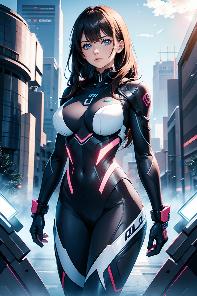 woman in high tech suit big musular