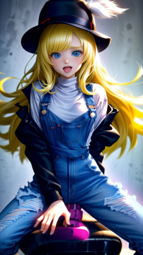 nsfw:1.5,((vaginal,sex,riding_dildo_machine,vulgarity,orgasm_face,hat,overalls,jeans,jacket)),((masterpiece:1.5,best_quality:1.5,ultra_detailed:1.5)),((blonde_hair,blue_eyes,pale_skin))