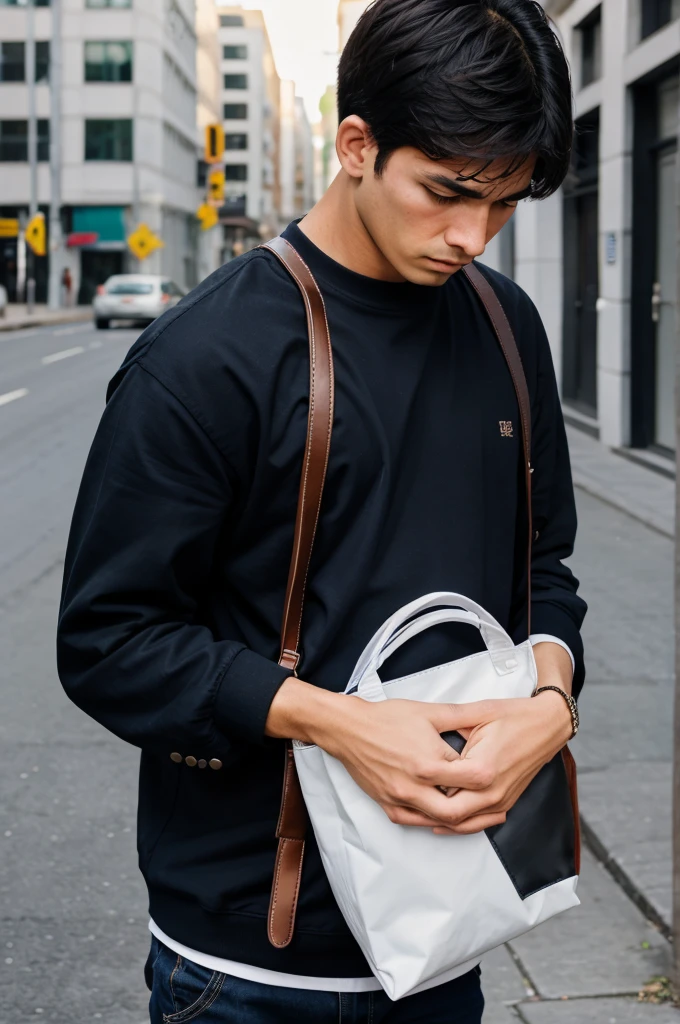 Sad boy with bags 