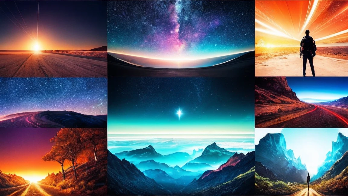 A dynamic montage of cosmic imagery, dreamscapes-paced, dynamic clips showing various scenarios: a person narrowly avoiding an accident, reconnecting with a long-lost friend, and making a life-changing decision.