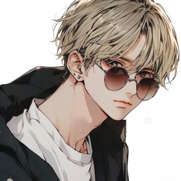 Anime boy wearing sunglasses and a black jacket, Kentaro Miura's manga style, Kentaro Miura's Manga Art Style, His cartoon portrait, Male Anime Style, Male Anime Characters, okita sougo, he wears an eyepatch, Kentaro Miura Manga Style, High-quality portraits, Anime portrait of a handsome man, Created by Anime Painter Studio
