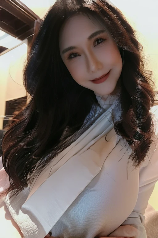 a beautiful young woman with a sweet, gentle smile, long flowing hair, detailed facial features, delicate skin, wearing an elegant white dress, in a serene, natural outdoor setting with soft, warm lighting, (best quality,4k,8k,highres,masterpiece:1.2),ultra-detailed,(realistic,photorealistic,photo-realistic:1.37),intricate details,natural light,soft focus,detailed skin,detailed eyes,detailed lips,beautiful detailed eyes,beautiful detailed lips,extremely detailed eyes and face,longeyelashes,cinematic lighting,romantic,warm color palette,glowing skin,radiant smile