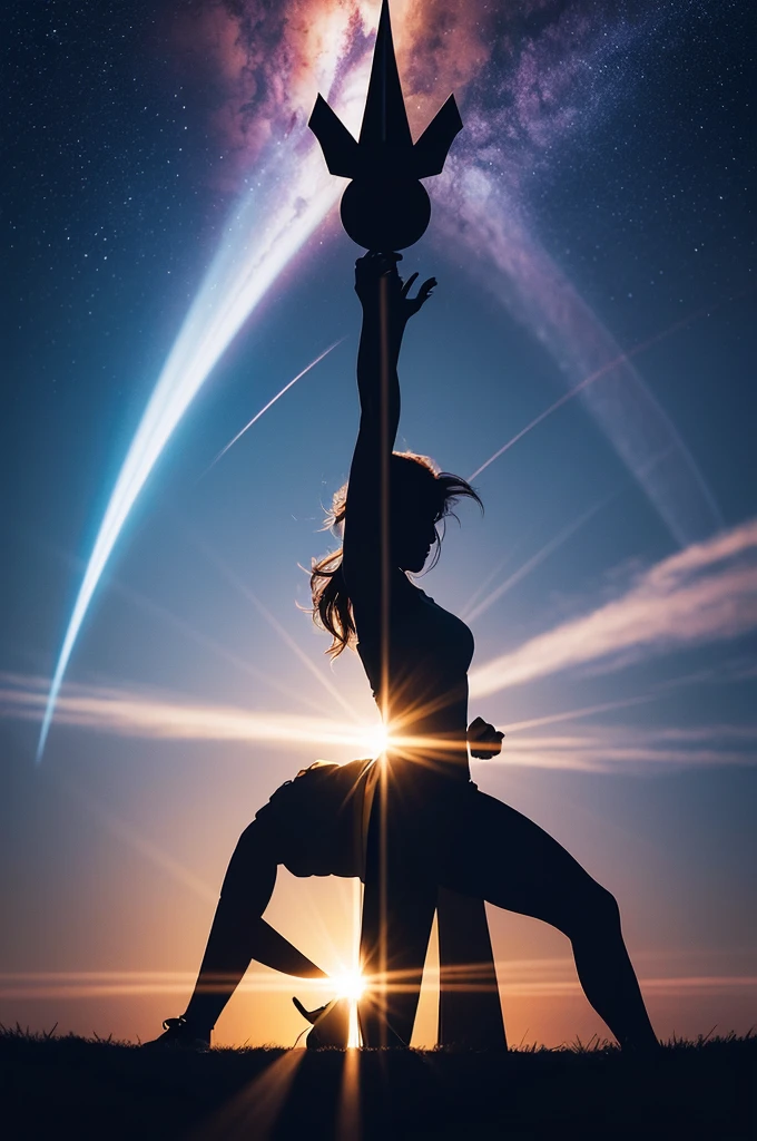 create A stylized icon of a star or ray of light combined with an athletic silhouette.