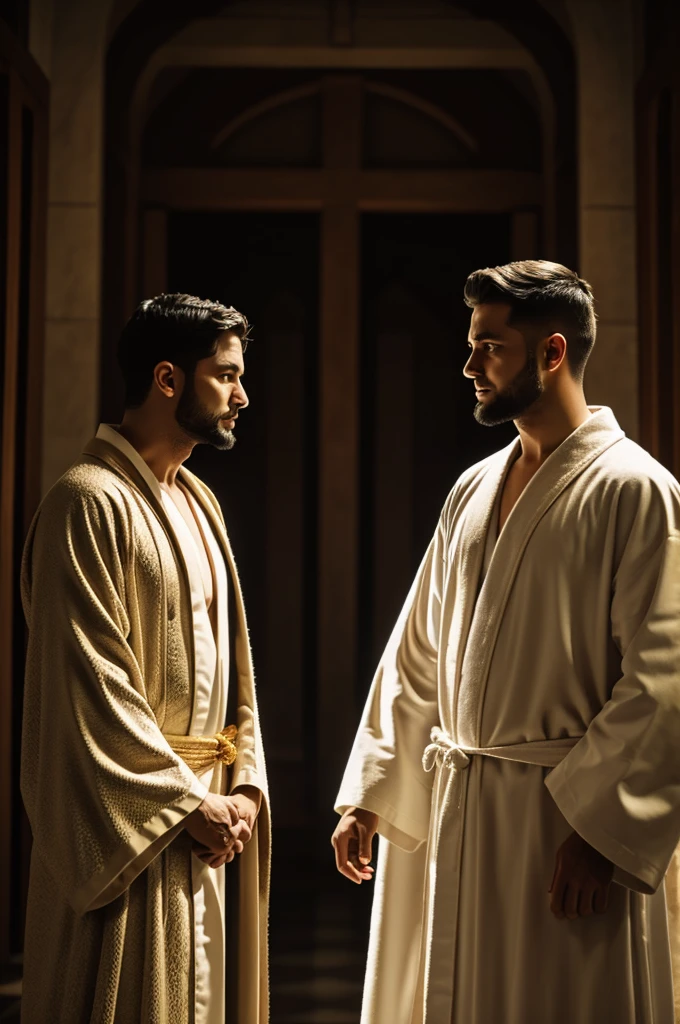 God in a robe next to a believer
