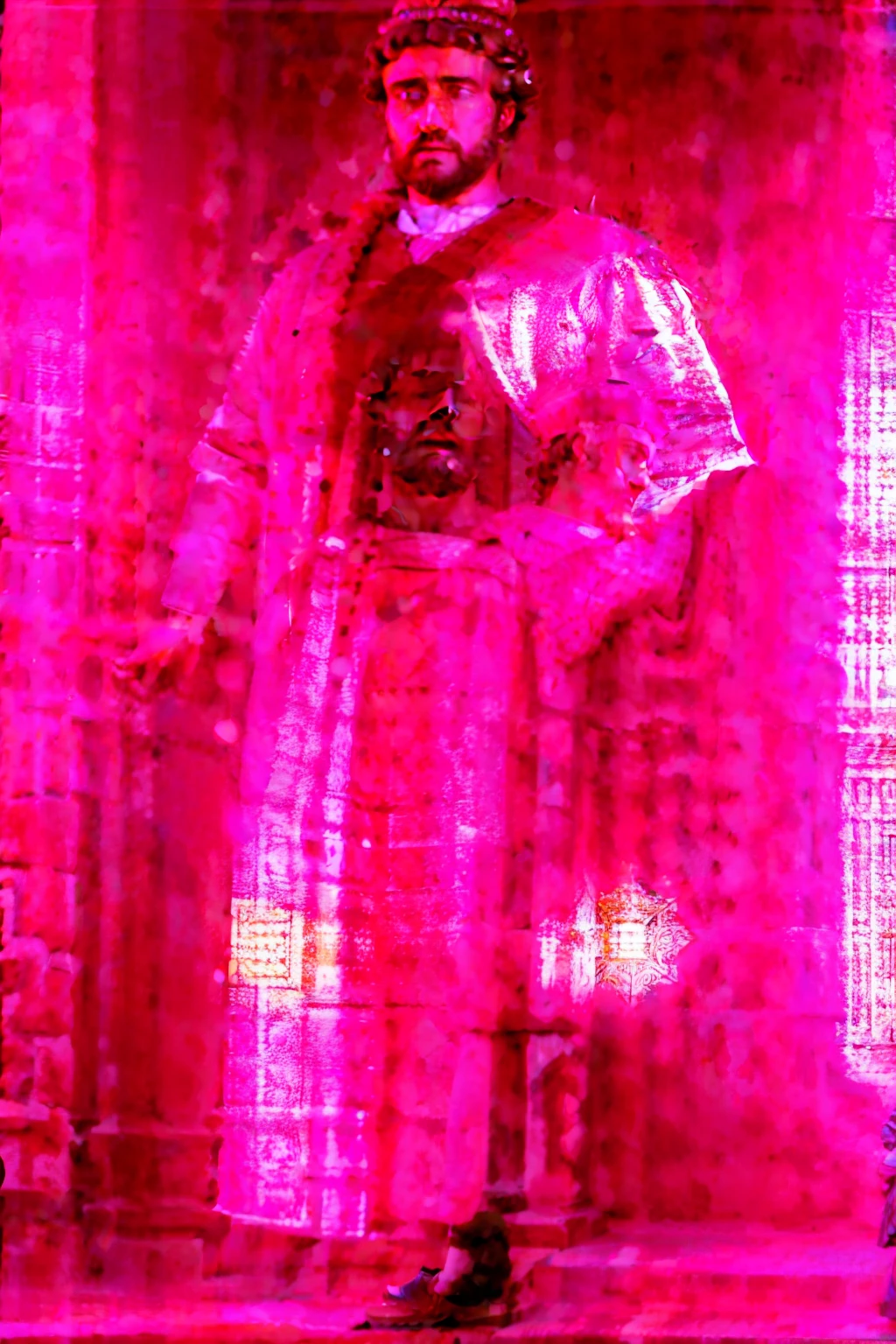 Marco Aurelio, portrayed in hyper-realistic style, standing solemnly amidst the grandeur of ancient Rome, wearing traditional Roman senatorial robes, captured in a mid shot --ar 9:16.