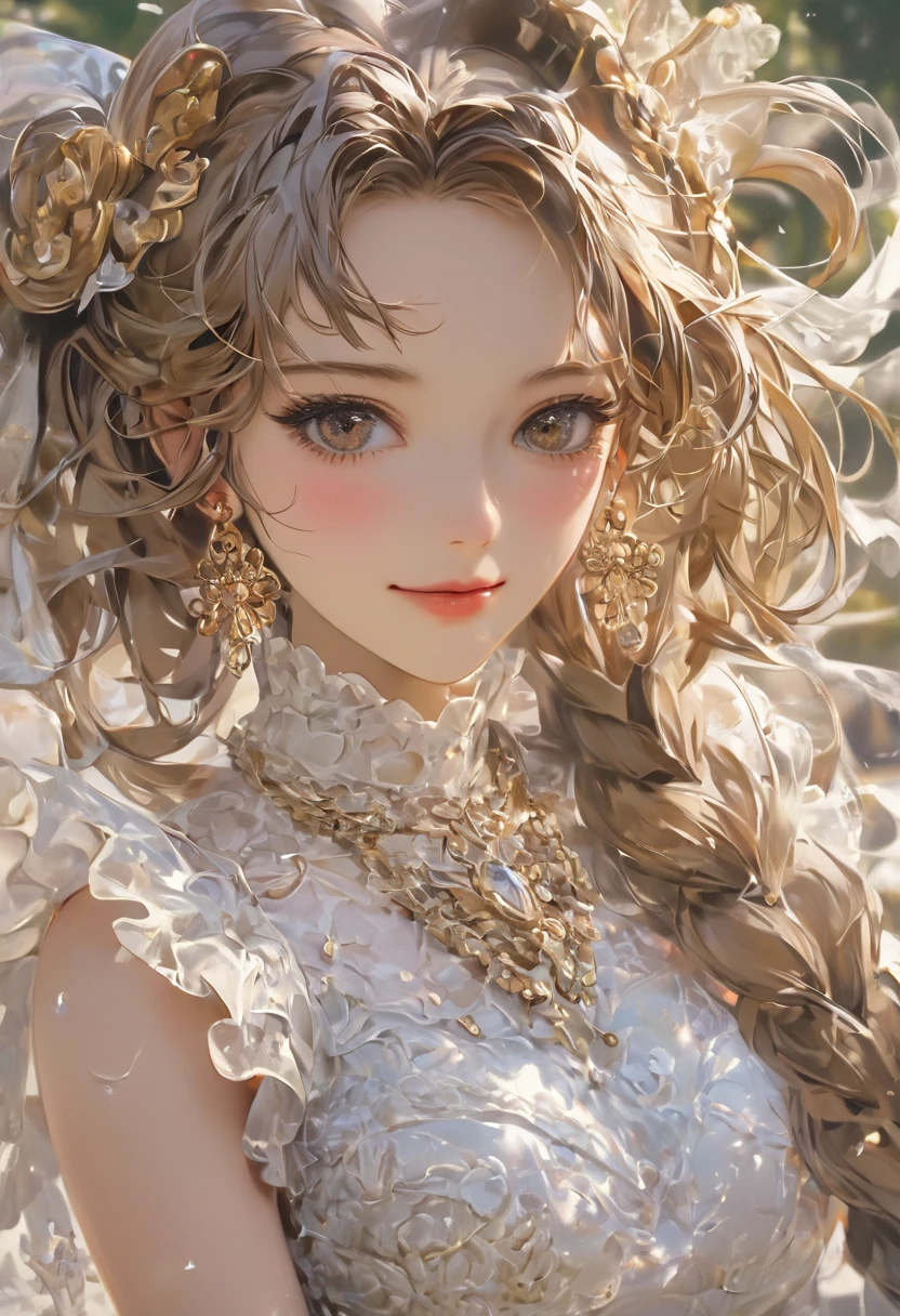 best quality, masterpiece, illustration, an extremely delicate and beautiful, extremely detailed, cg, unity, 8k wallpaper, amazing, finely detail, extremely detailed cg unity 8k wallpaper, huge filesize, ultra-detailed, highres, beautiful detailed girl, extremely detailed eyes and face, beautiful detailed eyes, light on face, 1girl, (best illustration:1.1), (best shadow:1.1), ultra-high res, (realistic:1.1), (photo-realistic:1.2:1.1), realistic face proportions, slender, smile, (makeup:0.4), (puffy eyes:1.21), looking at viewer, (bokeh:1.4)