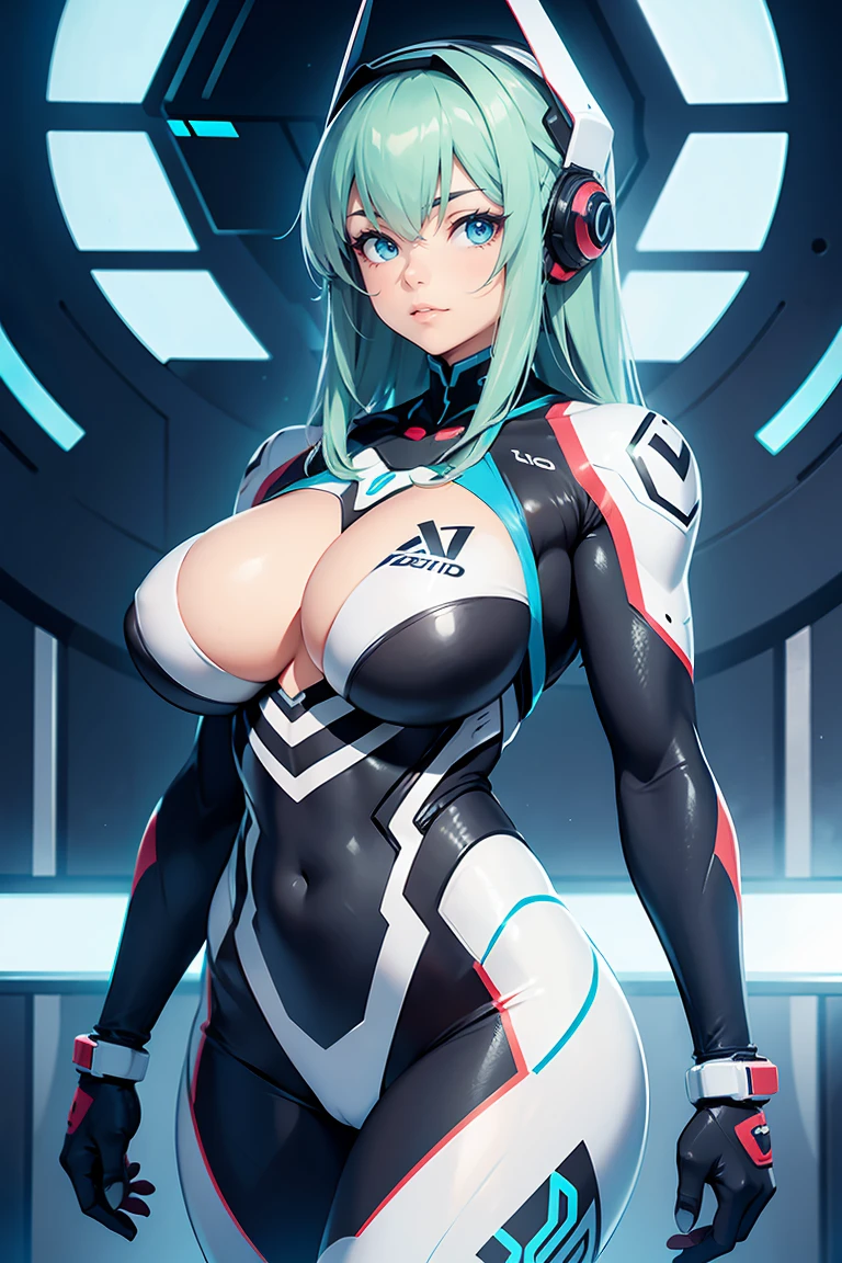 woman in muscular ai suit big tits metriod suit head gear