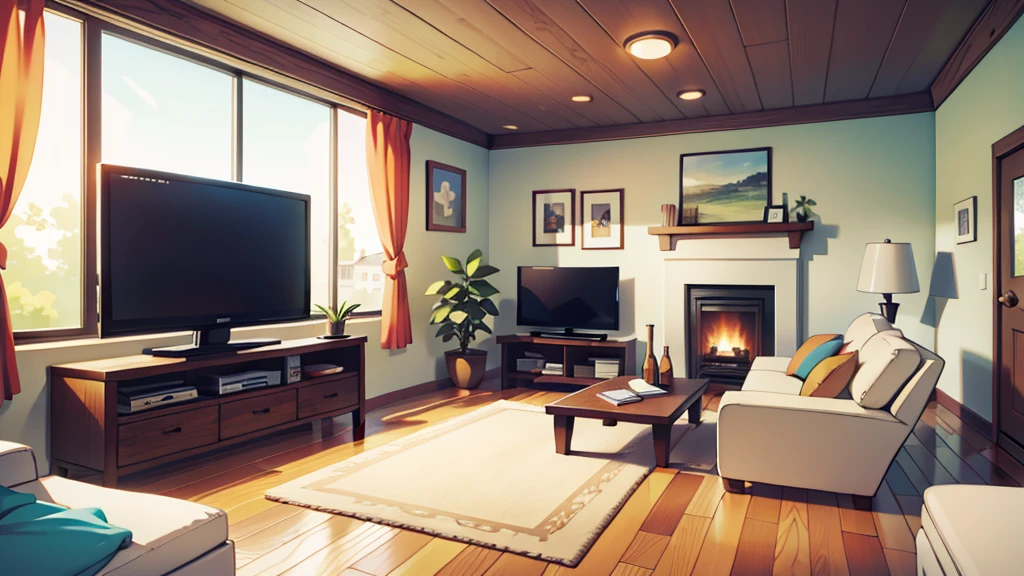 There is a living room, bright sunny
