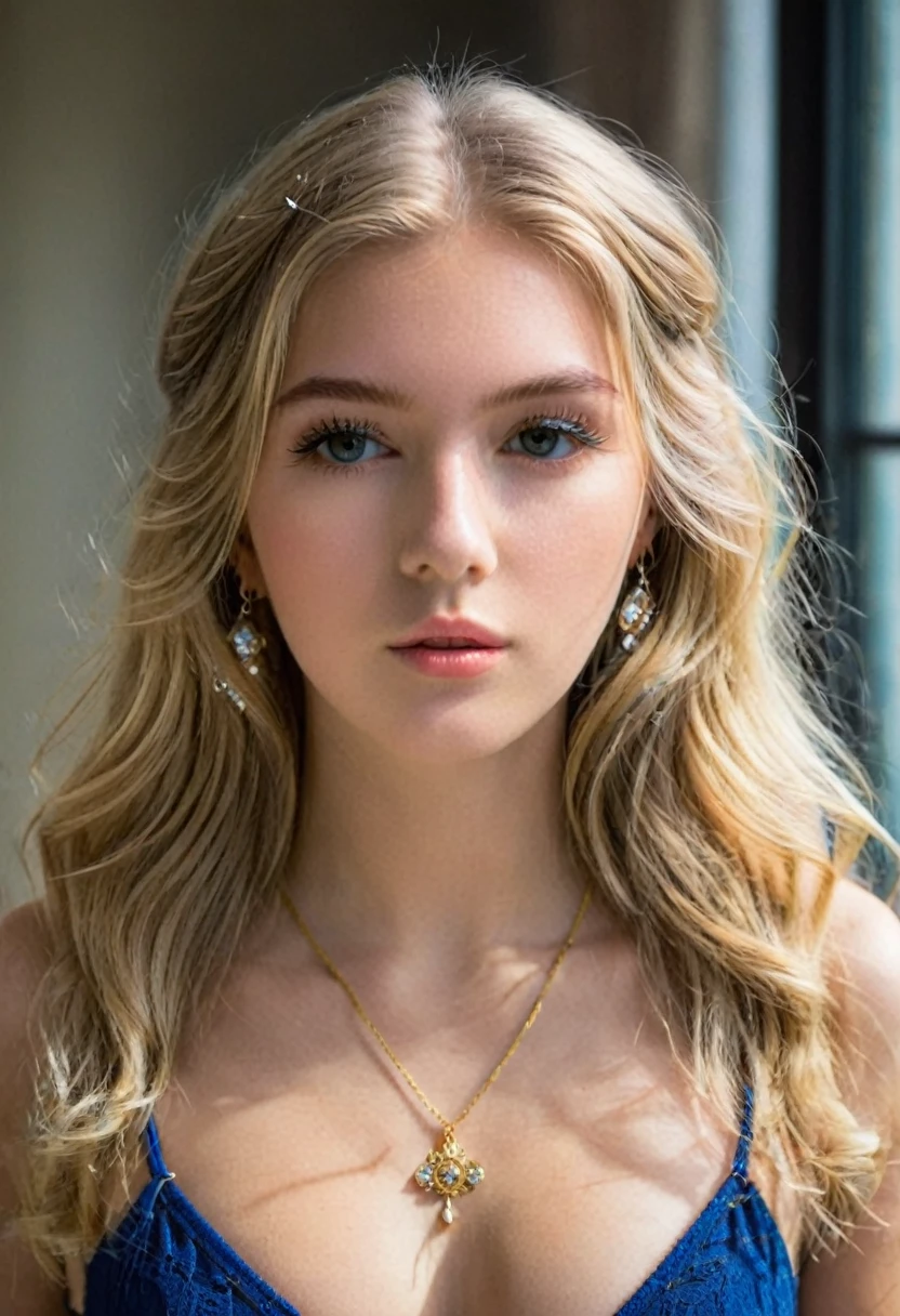1 fille dans, 19 ans, seulement, cheveux longs, Colossal , cheveux blond, yeux marrons, bijoux, Tout le corps, un collier, réaliste, voyage ,Capturez cette image avec une photographie haute résolution à l'aide d'un objectif 100 mm pour une perspective flatteuse. photo prise de coté ou de profil, avec de diffèrent habits
