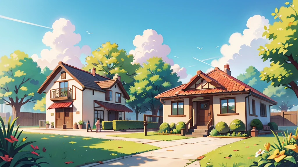 there is a neighborhood, bright sunny