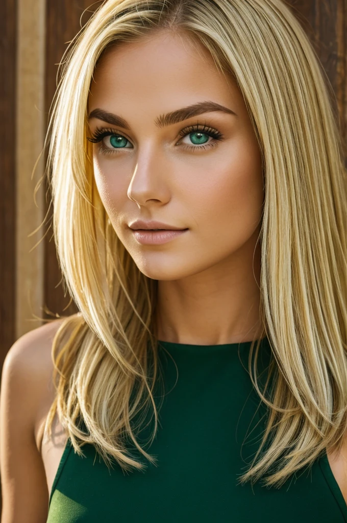Italian, with blonde hair and green eyes