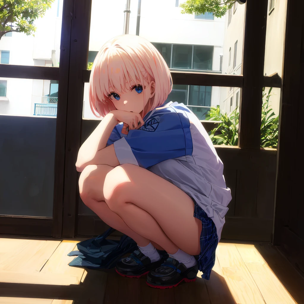 、I can see her panties、Staring、Crouching、short hair