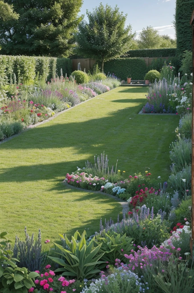 image très réaliste d’un jardin propre, avec quelques outils de jardinages