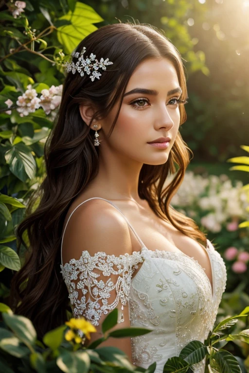 (masterpiece, best quality), intricate details, 8k, artstation, wallpaper, official art, splash art, sharp focus, 1girl, beautiful detailed eyes, beautiful detailed lips, extremely detailed eyes and face, long eyelashes, elegant dress, standing in a lush garden, surrounded by vibrant flowers, sunlight filtering through the leaves, warm color palette, cinematic lighting, photorealistic, digital painting