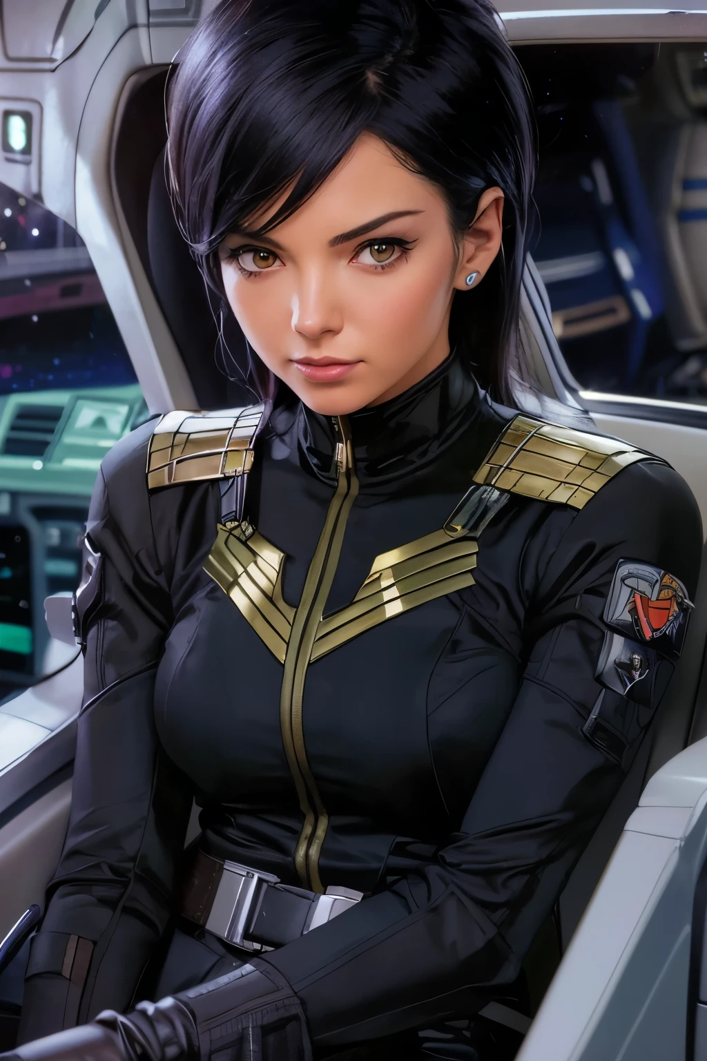 Close-up of a woman in a black suit sitting in a car, art gelm jsc, Portrait Anime Astronaut Girl, Chris Moore. art gelm, alena aenami and art gelm, art gelm julie bell beeple, Very detailed fan art, Cassandra Kane, Cassandra Kane in satin, A modern portrait of Darna