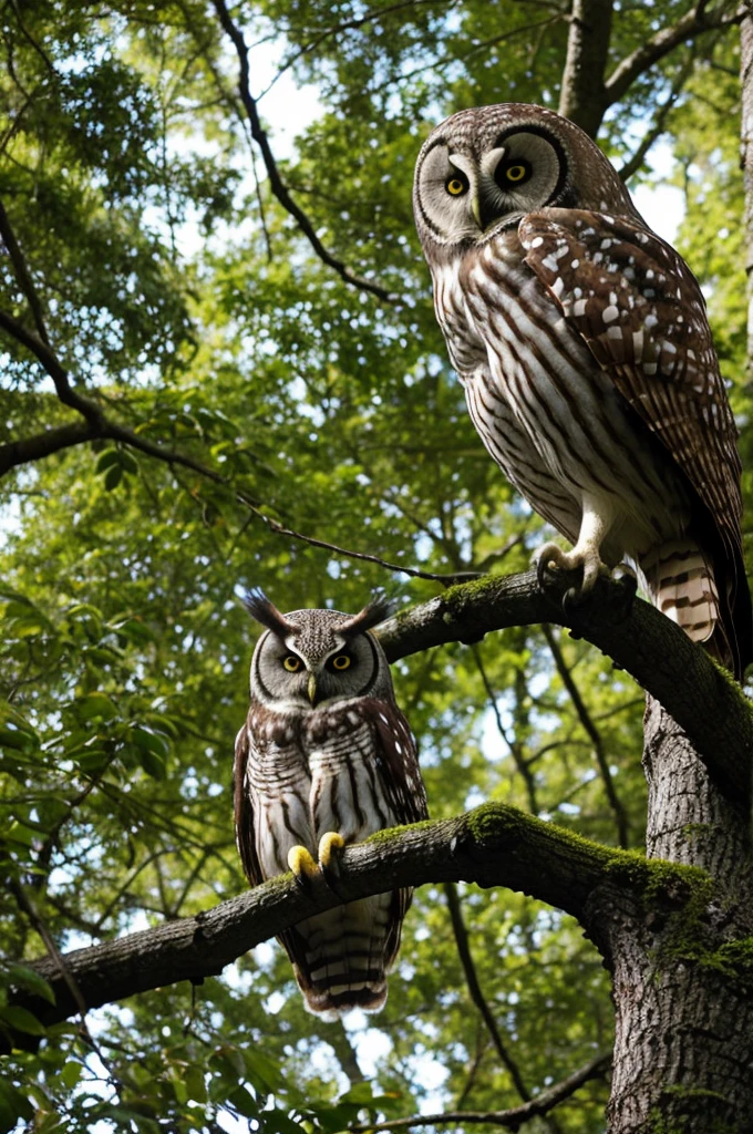 Forest with an owl on a tree