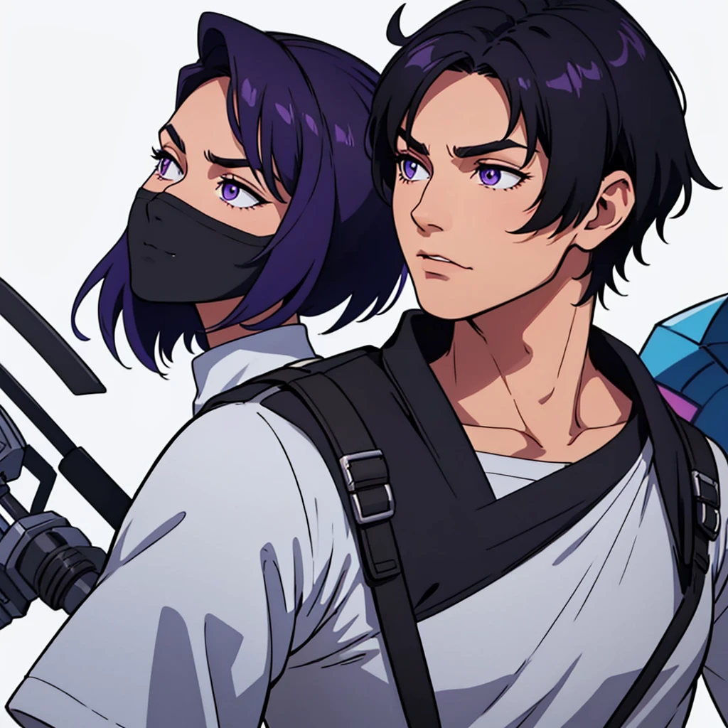 short black hair, highres, high resolution, masterpiece, wide purple eyes, talking, neutral face, confident, masterpiece, best quality, highres, 1 man, 1 person, Baro Shoei blue lock, extremely short hair, black hair, short hair, ager, colorful hair, light background, full body, teen, colorful parts, symbols, dark , bold, realistic mixing dark lines and loose lines, bold lines, on paper, human man, full body, imposing pose, stylish outfit, dark theme, handsome, attractive, boastful, standing, male, sharp chin, wide jaw, square face, white background, highres, high resolution, masterpiece, looking straight, looking forward