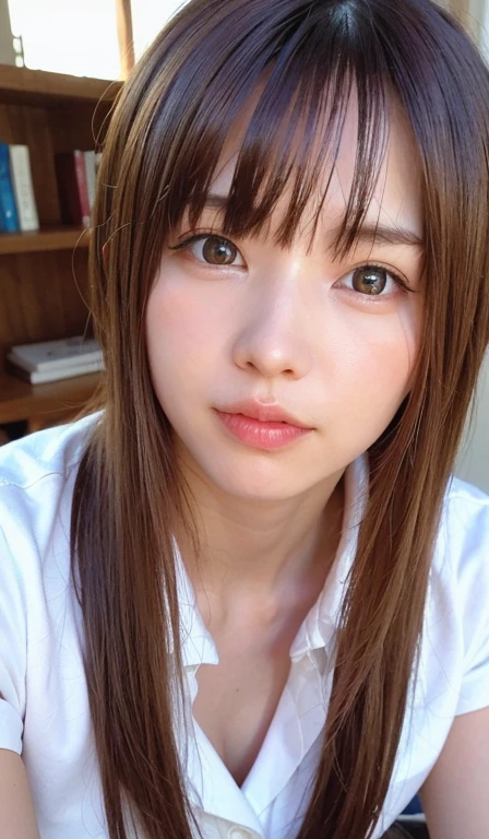 (masterpiece:1.3), (8K, Photorealistic, Raw photo, Best image quality: 1.4), Japanese schoolgirl、(Long Hairstyles:1.3)、Super detailed face、Attention to detail、double eyelid、Cute Girls:1.6、Light brown hair、Highest quality、masterpiece、Ultra-high resolution、(Photorealistic:1.4)、Knitwear、thin、Bright smile、(Plump lips 1.4)、rounded cheeks、(Slightly droopy eyes 1.2)