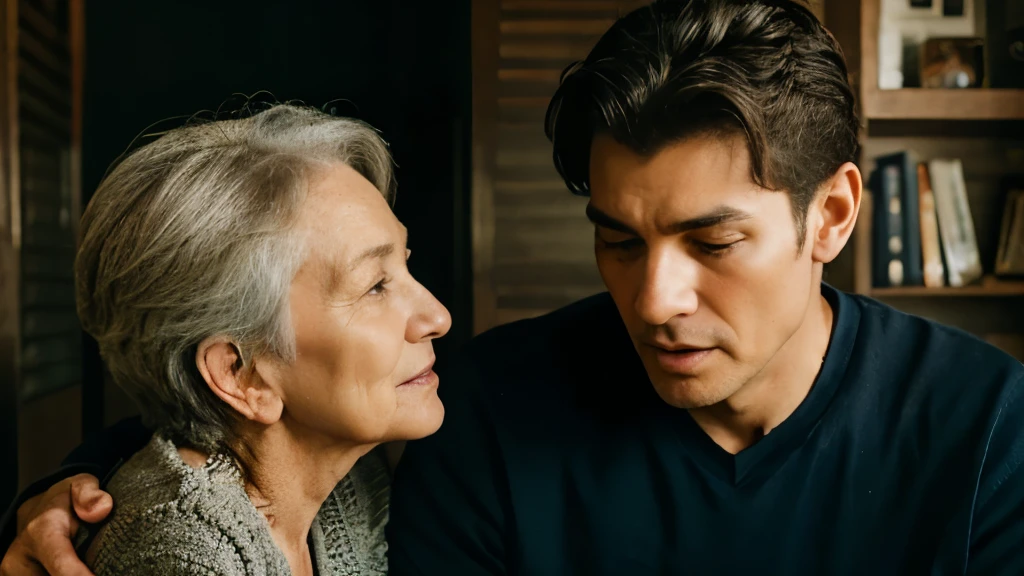 man and grandmother talking
