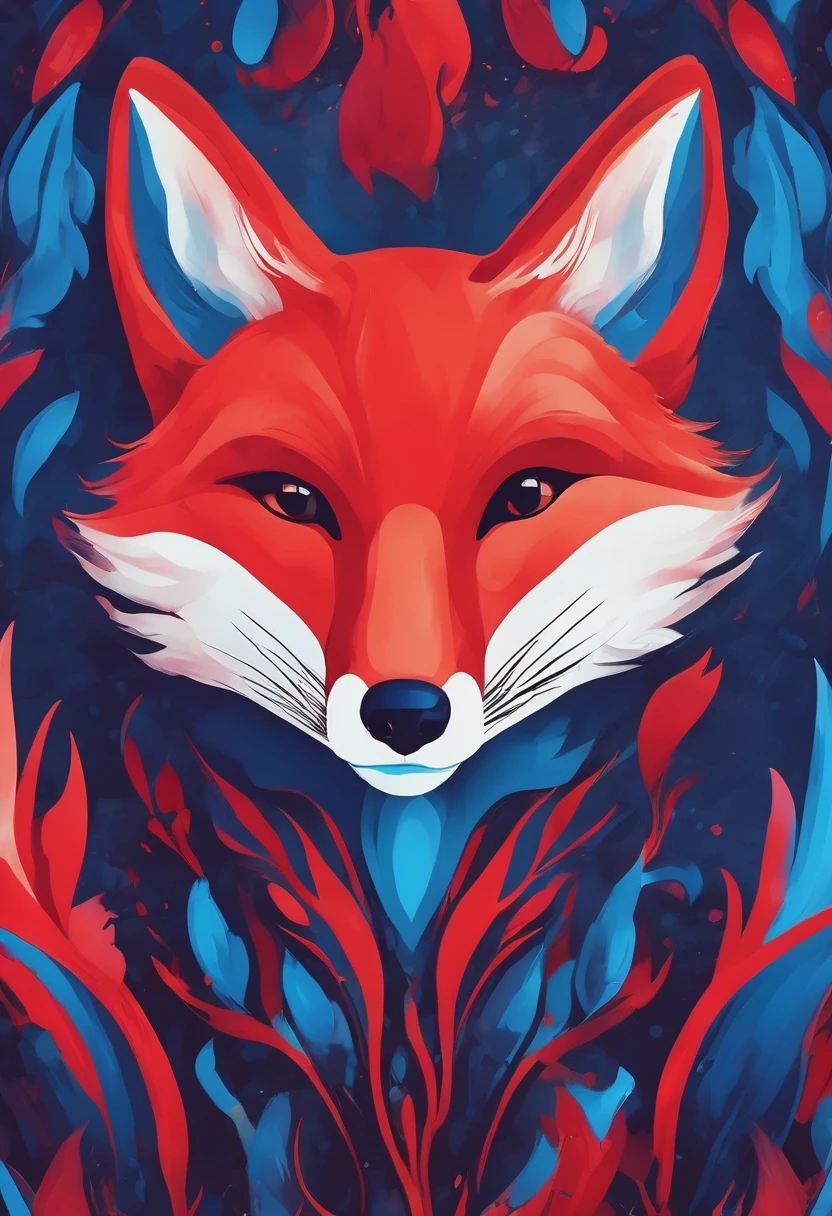 abstract painting，A fox  avatar，Red Blue，line art，Minimalism，illustration，8K resolution，HD，soft light，best picture quality，high-definition，high