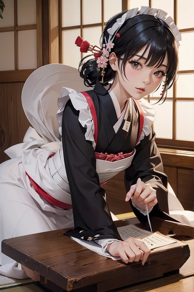Mature Woman,(((Japanese style maid))),(((kimono,Mai…