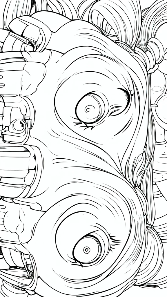 coloring adult page, cat girl ((cartoon style, accurate, thick lines, low details, blank and white, no shading,))