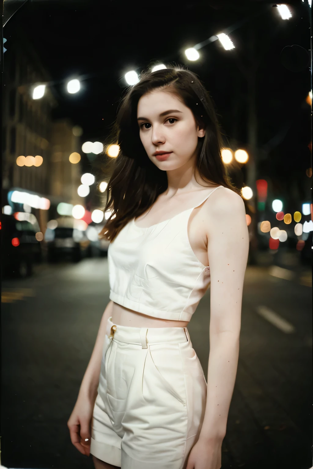polaroid photo, night photo, photo of 24 y.o beautiful woman, pale skin, bokeh, motion blur