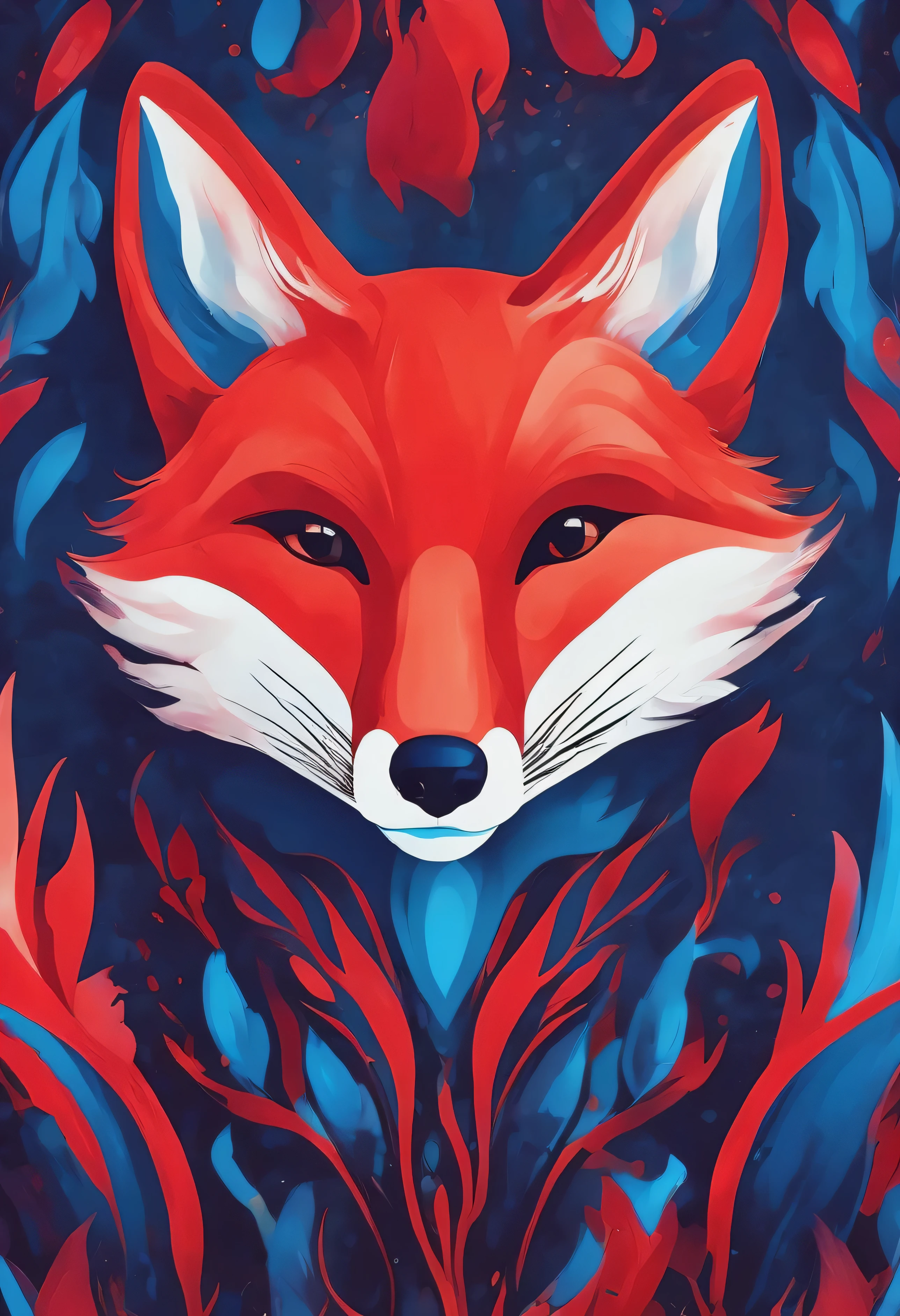abstract painting，A fox  avatar，Red Blue，line art，Minimalism，illustration，8K resolution，HD，soft light，best picture quality，high-definition，high