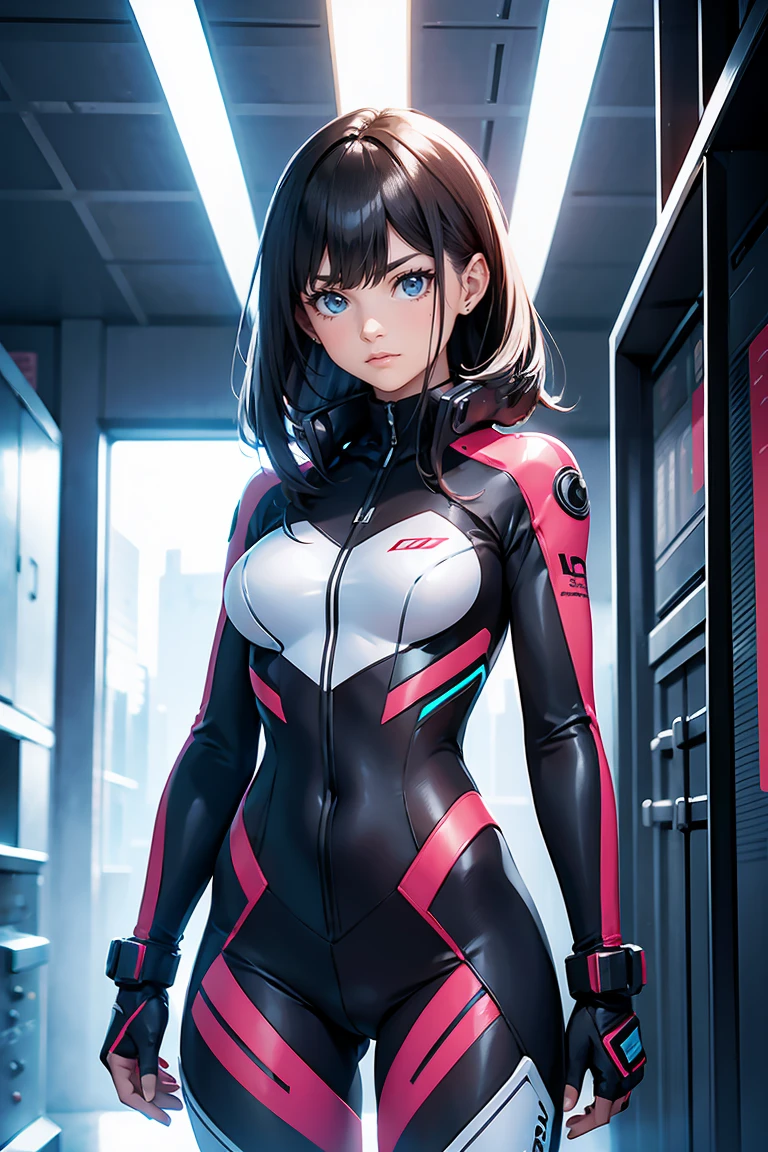 (巨作)、the detail、in 8K、((Full body photo from head to toe))、(((Dynamic posture)))、Girl in tight clothes、short dark hair、Colorful inner hair、Realistic and sharp details、portrait shooting、Super Intricate Details、Ultra-fine details、Stay outside、
