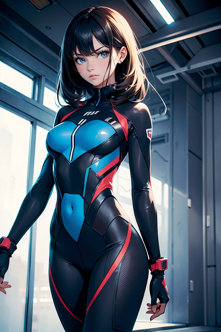 woman in muscular ai suit