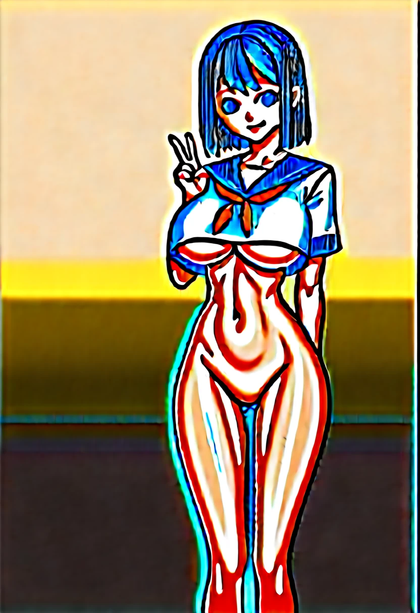 (masterpiece, best quality), front shot, 1girl, kawaii, (super big breasts, micro waist, very long legs:1.3), Black hair, (medium hair), short height, scrawny and thin body, tiny cute face, overjoyed, serafuku, pigeon-toed, wet and sweaty, big visible ribs, sex with big ugly man, ejaculating super big penis, Cowgirl position, V sign, Trembling