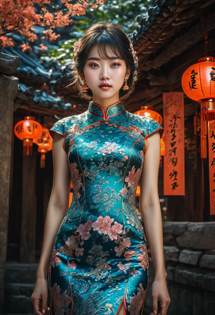 Cheongsam, by Jongje Park and Hyunseok Yun and Kwangsu Lee, RAW photo, 35mm photograph, bokeh, best quality, masterpiece, very aesthetic, perfect composition, intricate details, ultra-detailed