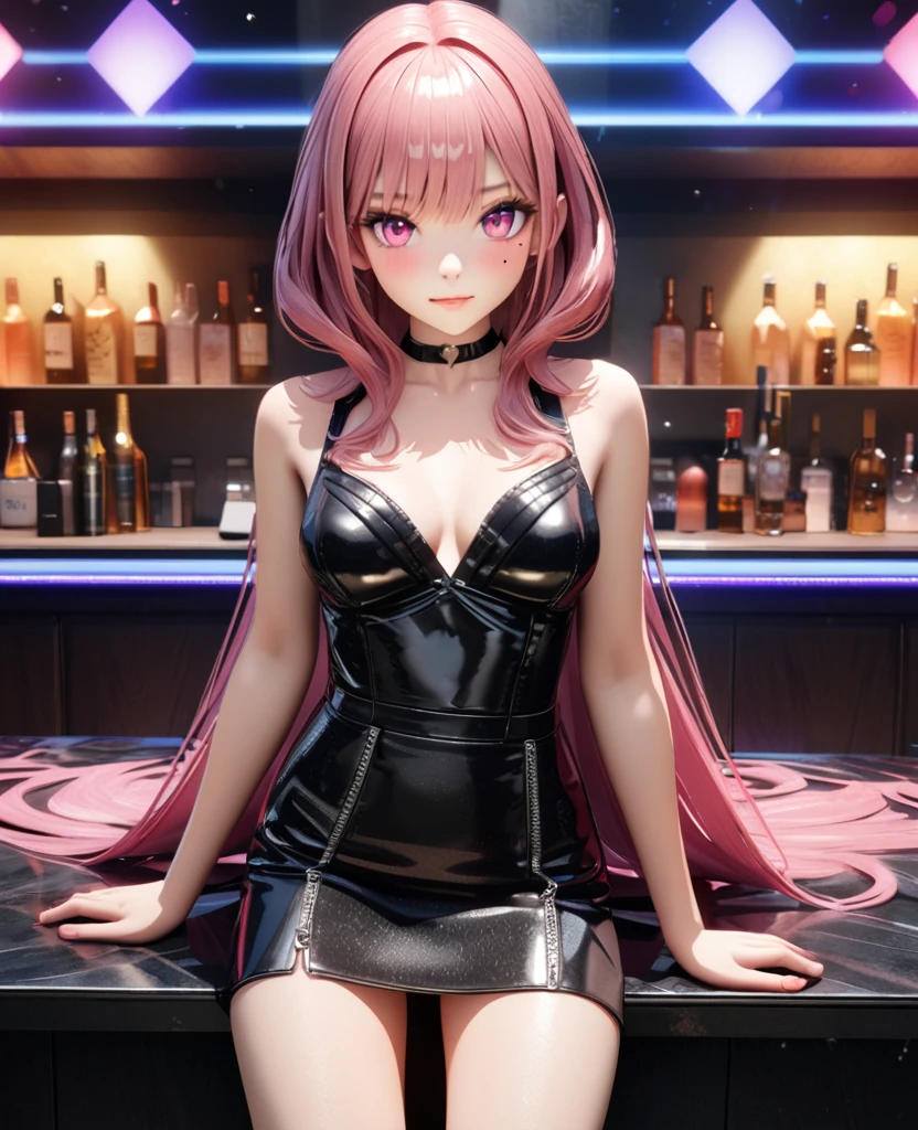 masterpiece, best quality, very detailed, high resolution, expensive resolution, high resolution, 4K, 8k, Unity 8k wallpaper, highly detailed CG, masterpiece, 2D, 3D, beautiful details, depth, fine texture, best quality: 1.3, perfectly focused, crispy skin, he,
Very cute anime girl, two girls who are employees of a night bar, sexy dress, big breasts, expensive pink medium long hair and brown short hair, two girls, night bar, mole under eye, looking at the viewer, expensive, blush, mole, lips parted,, heart, pink eyes, choker