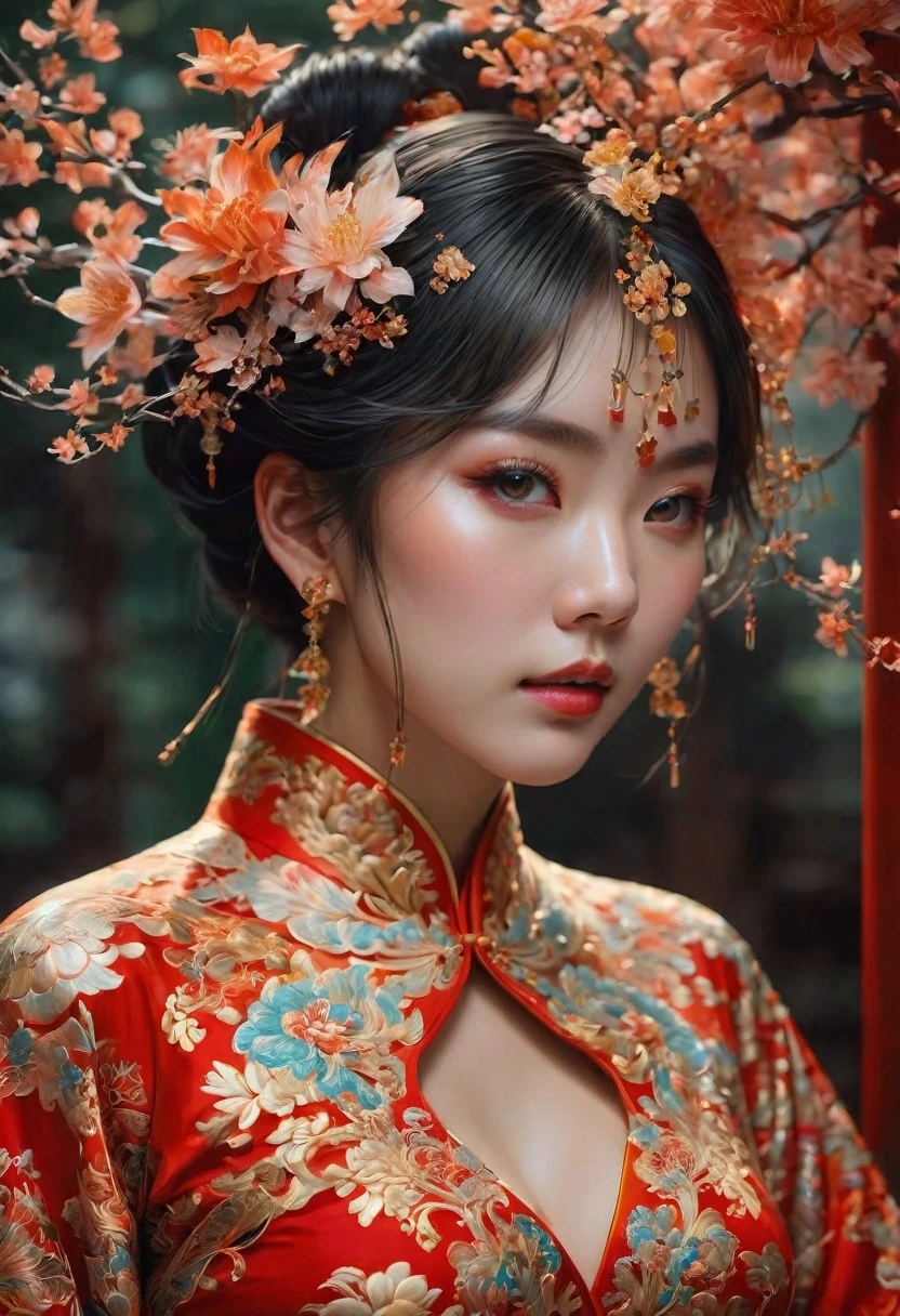 Cheongsam, by Bill Durgin, RAW photo, 35mm photograph, bokeh, best quality, masterpiece, very aesthetic, perfect composition, intricate details, ultra-detailed