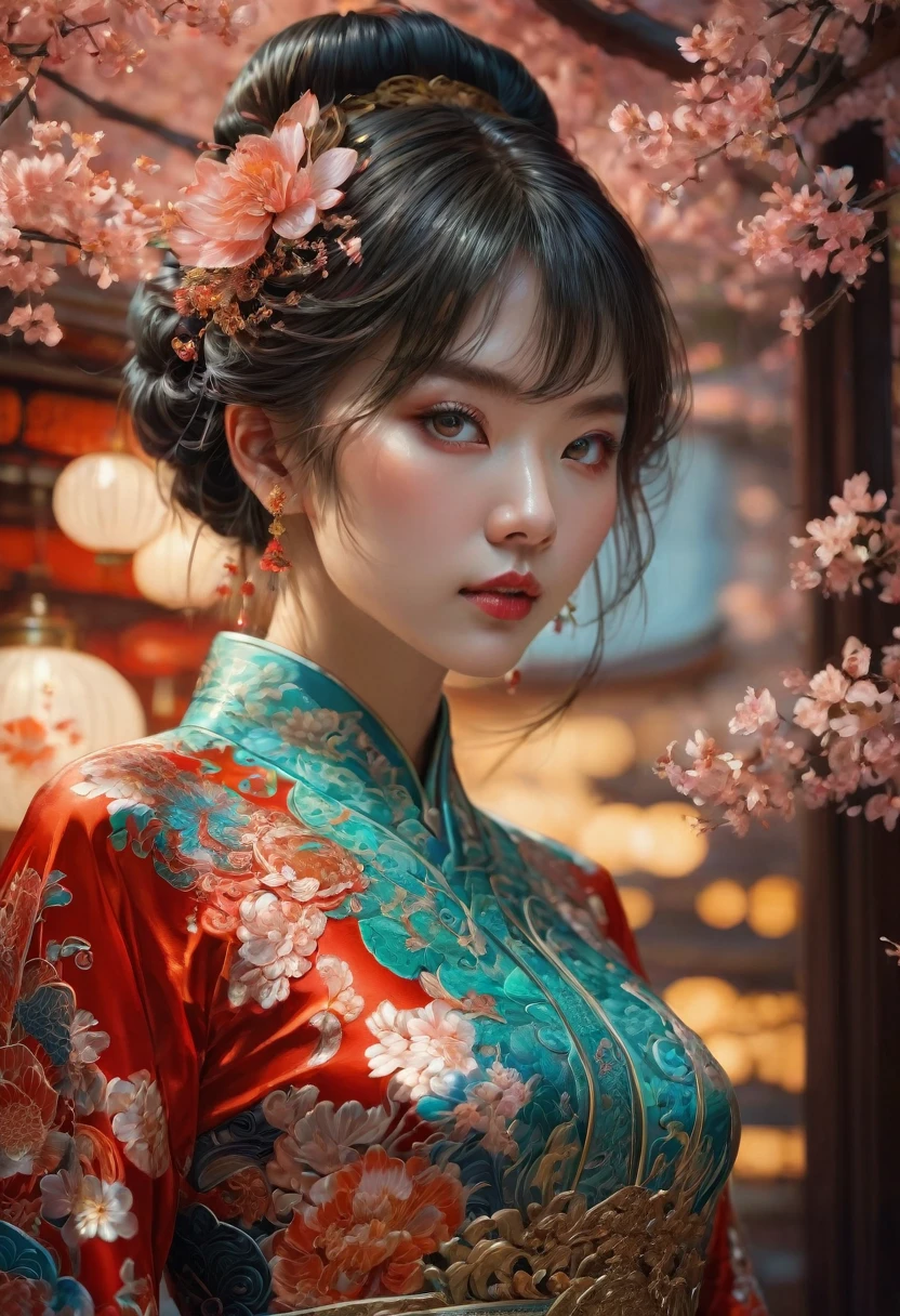Cheongsam, by Bill Durgin, RAW photo, 35mm photograph, bokeh, best quality, masterpiece, very aesthetic, perfect composition, intricate details, ultra-detailed