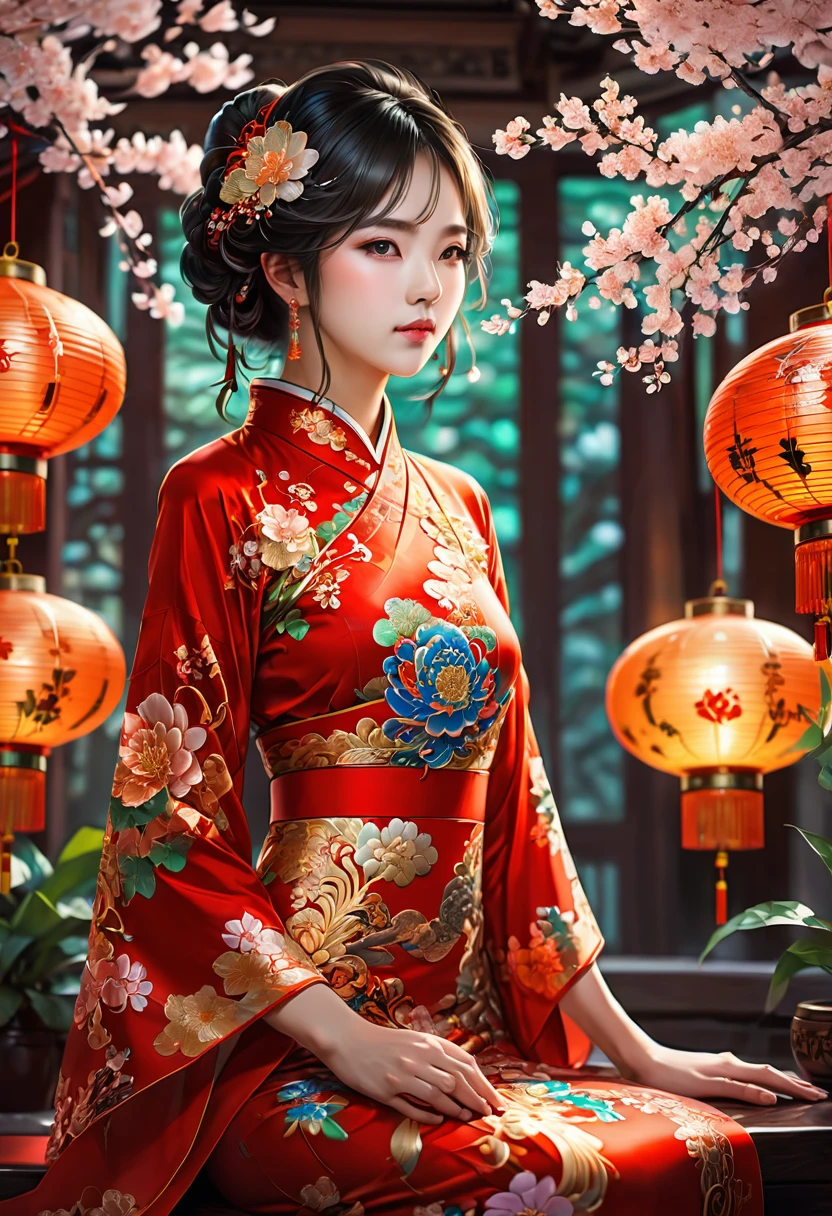 Cheongsam, by Kawacy, RAW photo, 35mm photograph, bokeh, best quality, masterpiece, very aesthetic, perfect composition, intricate details, ultra-detailed