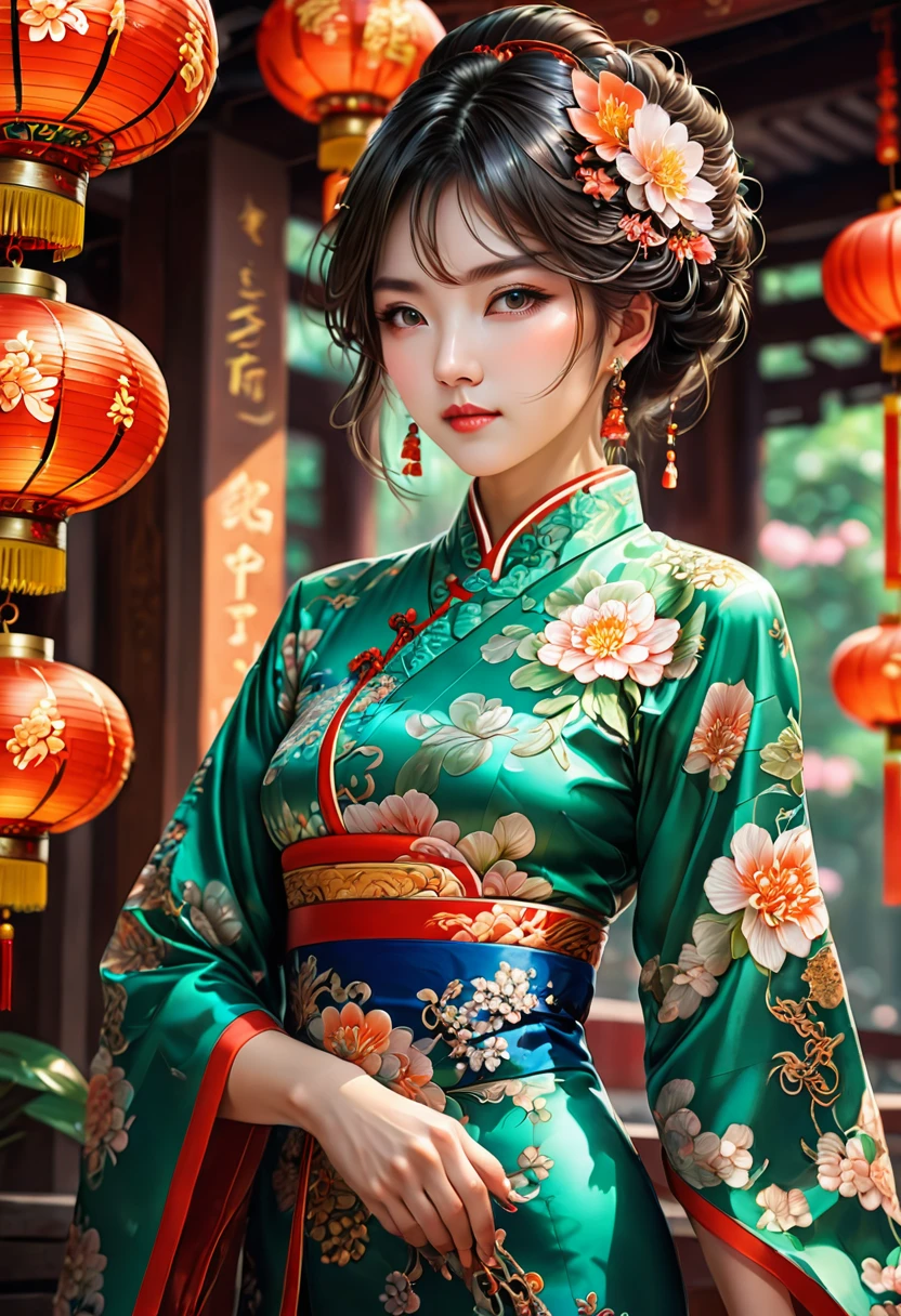 Cheongsam, by Kawacy, RAW photo, 35mm photograph, bokeh, best quality, masterpiece, very aesthetic, perfect composition, intricate details, ultra-detailed