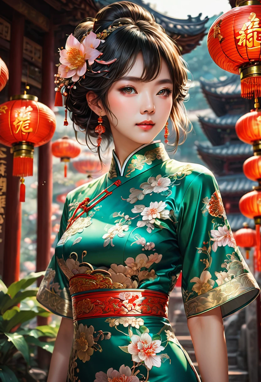 Cheongsam, by Kawacy, RAW photo, 35mm photograph, bokeh, best quality, masterpiece, very aesthetic, perfect composition, intricate details, ultra-detailed