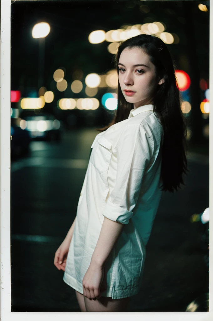 polaroid photo, night photo, photo of 24 y.o beautiful woman, pale skin, bokeh, motion blur
