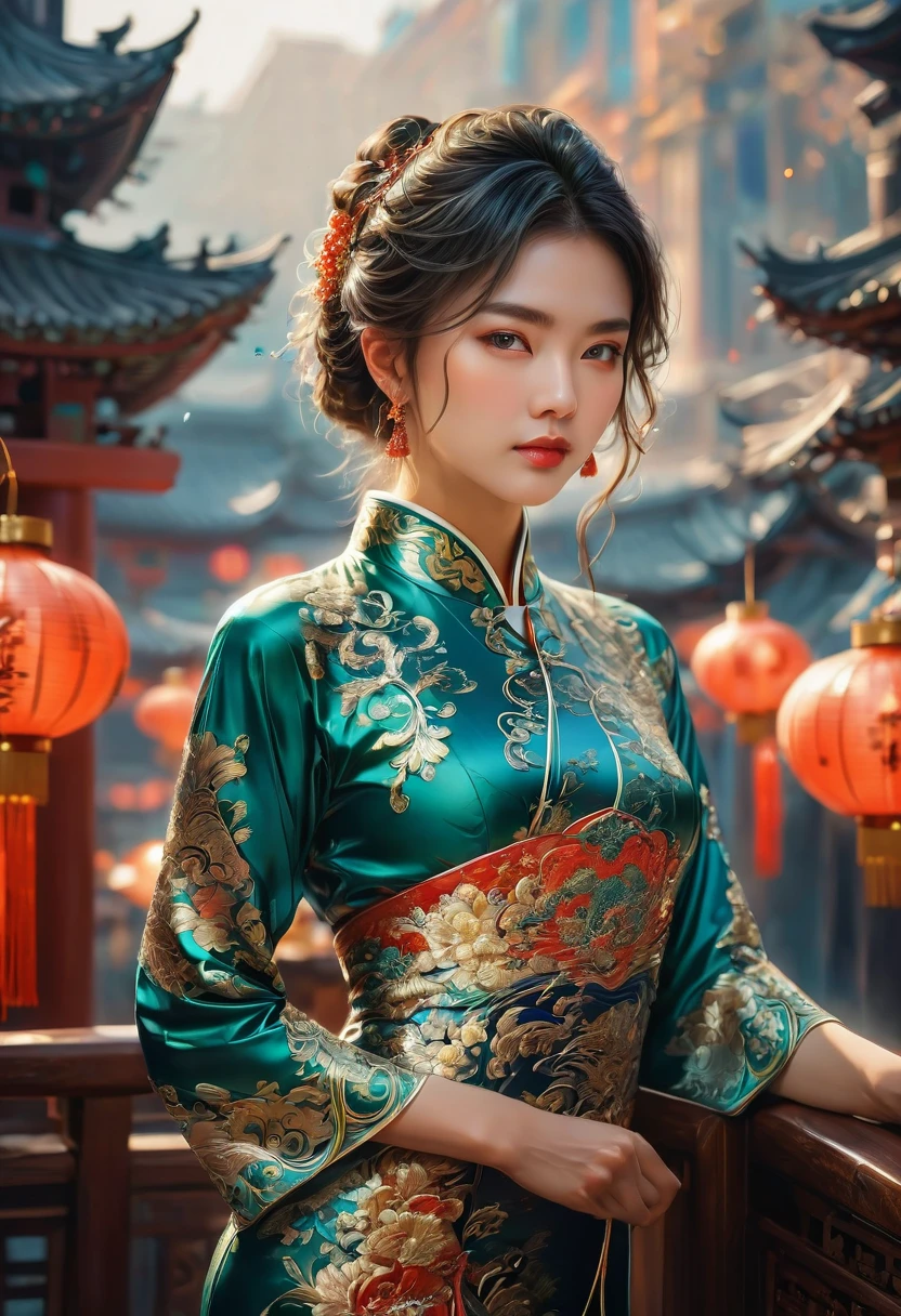 Cheongsam, by Anna Razumovskaya, RAW photo, 35mm photograph, bokeh, best quality, masterpiece, very aesthetic, perfect composition, intricate details, ultra-detailed